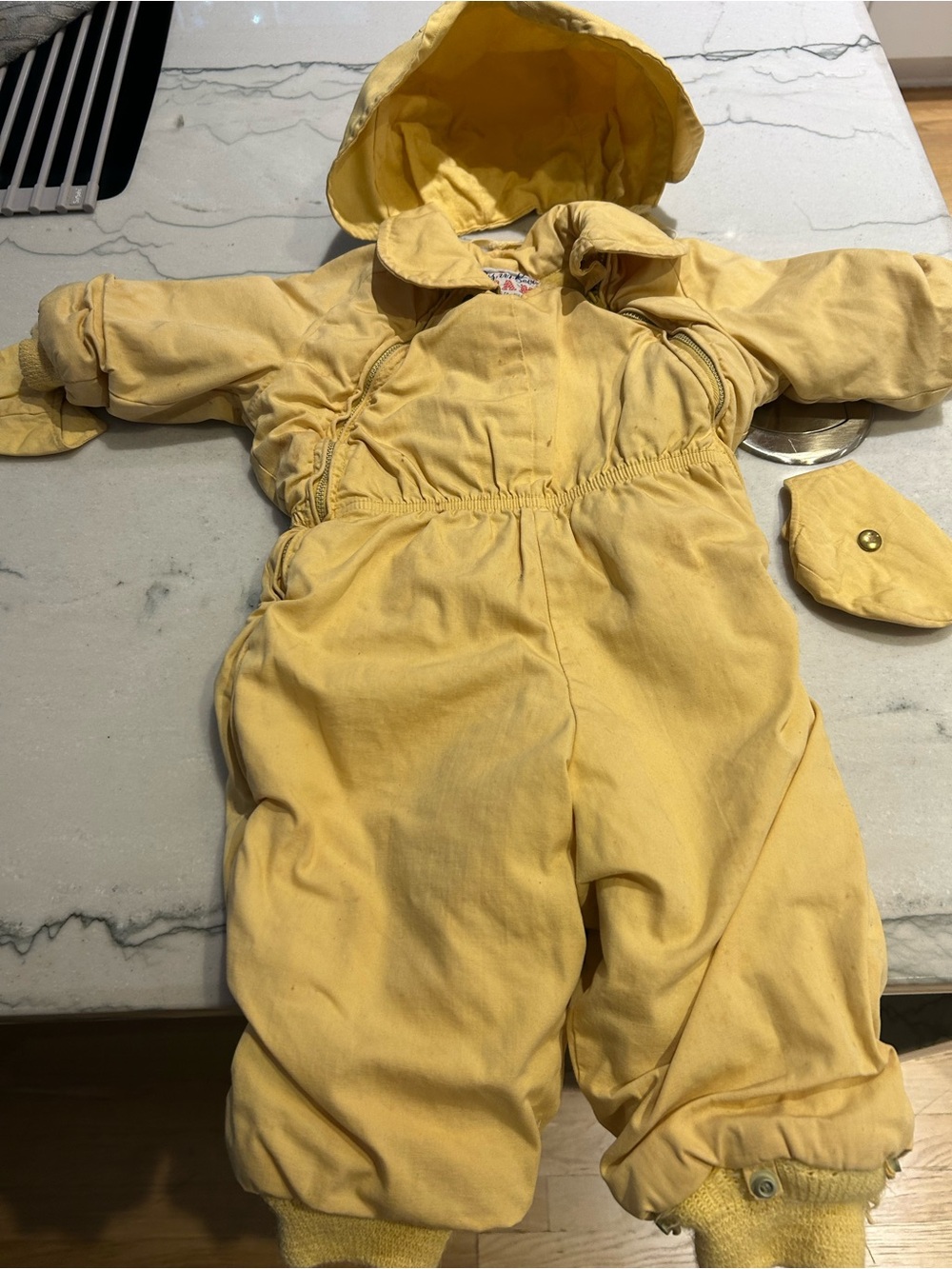 Yellow Hooded Infant Snowsuit - Padded One-Piece